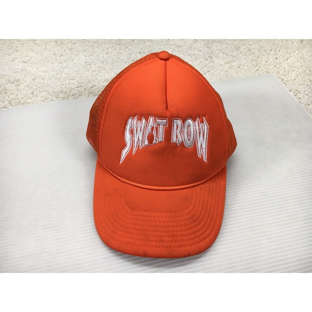 Vintage Swat Row Hat Cap Mens Snap Back Orange Bowling Rope Trucker Mesh 90s
